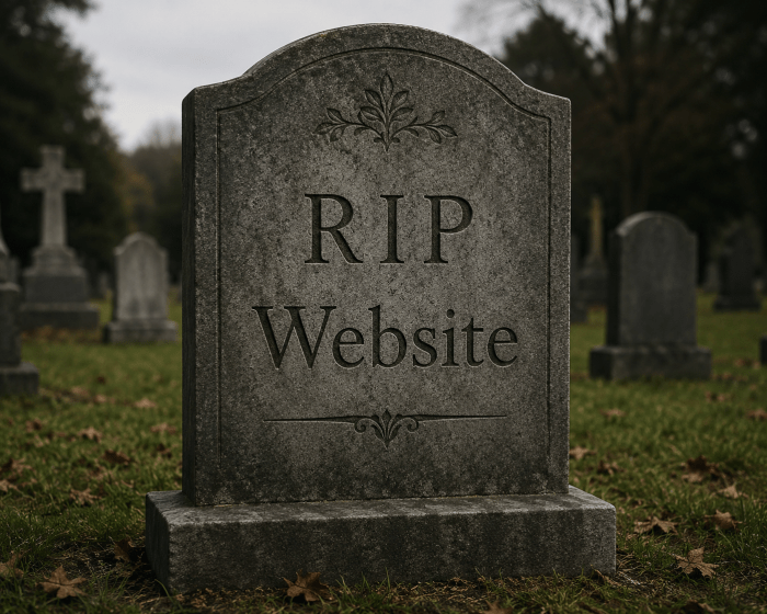 KI-generierter Grabstein mit der Aufschrift RIP Website